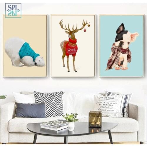 SPLSPL Lovely Cartoon Animals Wall Art Print Canvas Painting Unframed Home Decoration Picture for Kids Room oil canvas painting