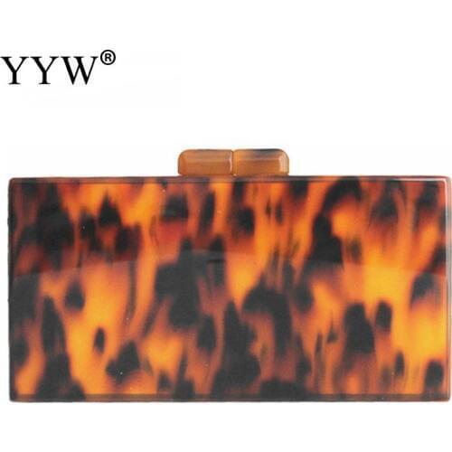 Leopard Pattern Pvc Clutch Bag Retro Tortoiseshell Box Evening Clutches Bags Party Women Shoulder Chain Handbags Purse