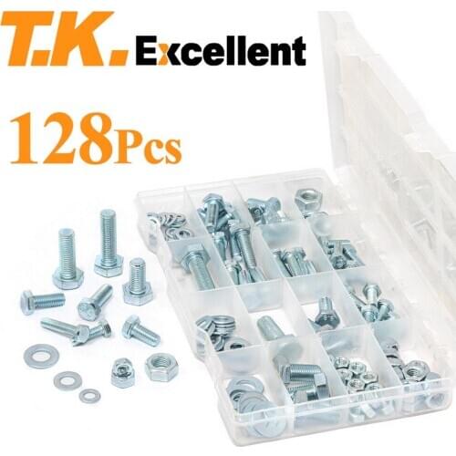 Heavy Duty Hex Bolts Cap Screws & Nuts & Flat Washers M6 M8 M10 ,128 Pcs