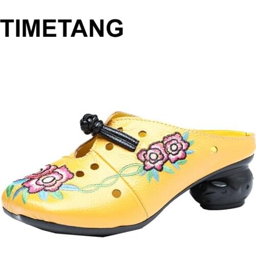 TIMETANGSpecial offer woman genuine leather shoes for women slippers without lace outdoor slippers women shoes floral sandals