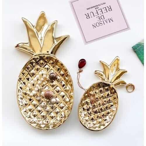 XINCHEN Small Item Golden Ceramics Jewelry Tray Womens Dressing Table Pineapple Leaf Small Jewelry Earrings Ring Storage Tray