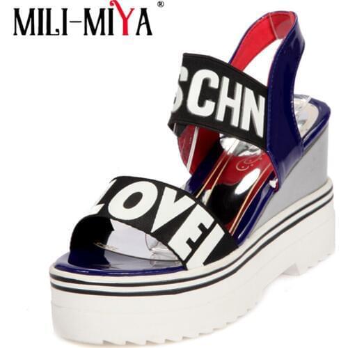 MILI-MIYA Novelty Ladies Wedges Sandals High Heels Platform Sandlas Summer Casual Shoes Elastic Band+Pu Leather Sandals Women