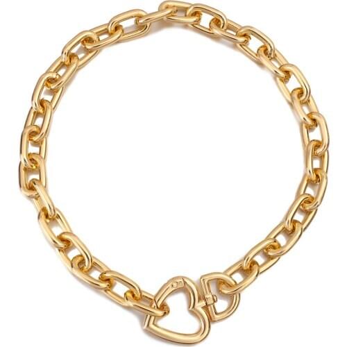 AENSOA Fashion Gold Color Necklace for Women Bijoux Heart Choker Long Heart Pendants Necklaces 2020 Geometric Vintage Jewelry