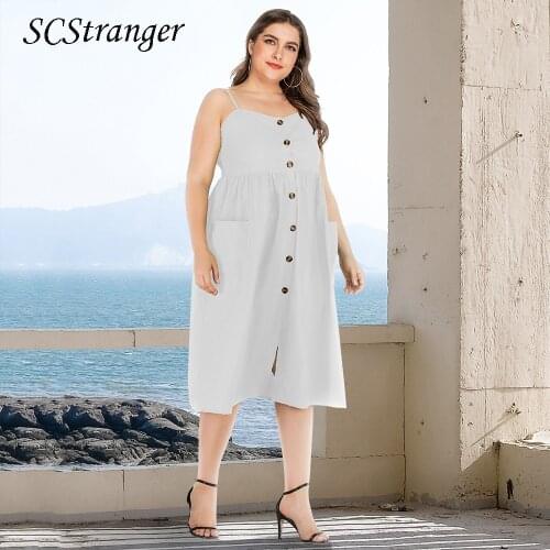 New y2k Sexy Summer Dress Casual Solid Sling 2021 Plus Size Vacation Outfits For Women Single Breasted Midi Dress