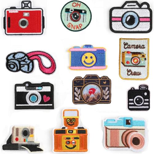 1 PCS Cartoon Camera Patches for Kids Clothes Iron on Appliques DIY Stripes Embroidery Stickers Sew on Vintage Stamp Badges -ZU8