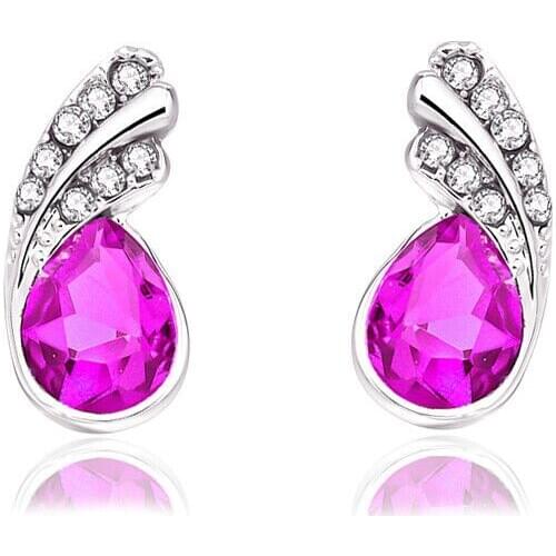 2019 women 100% 925 sterling silver floating fuchsia earrings / earrings / Fine jewelry bride Christmas Gif e0160