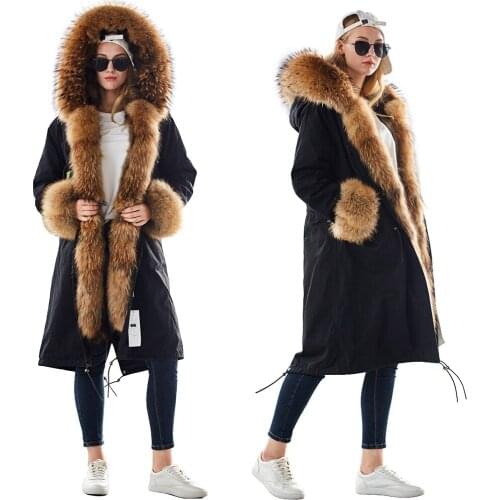 2021 X-long Waterproof Parka 7XL Winter Jacket Women Real Fox Fur Coat Natural Fox Fur Collar Hood Big Fur Outerwear Detachable
