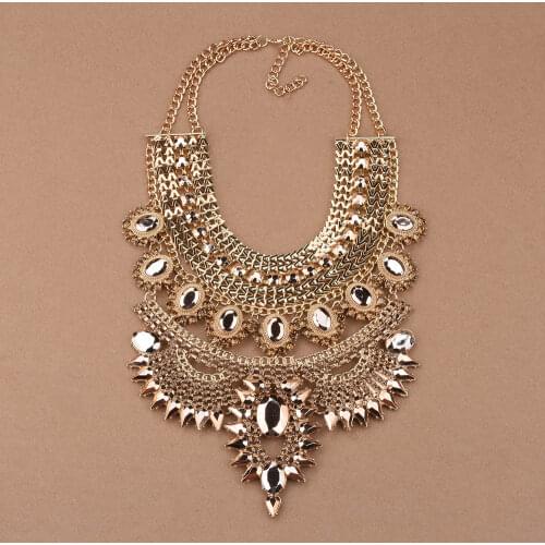 2021 Collar Za Necklaces Pendants Vintage Crystal Maxi Choker Statement Gold Silver Color Collier Necklace Boho Women Jewelry