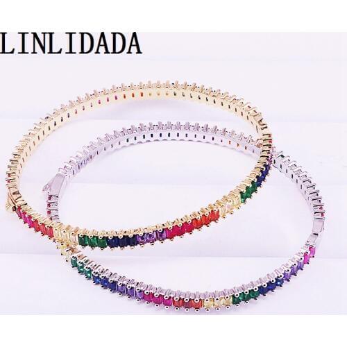 4Pcs NEW Fashion Women Bracelet Rainbow CZ Cubic Zirconia Gold/Silver Color Charm Bangles Jewelry
