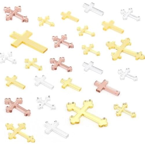 50x Mixed Colors Cross Baptism Candle Decorations Rose Gold Silver Christening Candle Cross Random Sizes Cross Pins for Candles