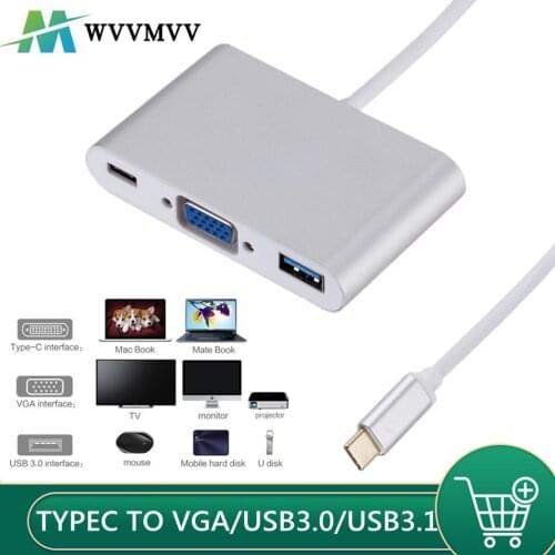 1080P 3 in 1 typec male to VGA/USB3.0/type c female adapter support 1080p HD for macbook Matebook projector minitor tv mouse