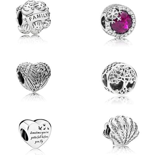 Personality New Sterling Silver Snowflake Angel Feather Free Heart Family Roots Beaded Diy Bracelet Original Female Jewelry