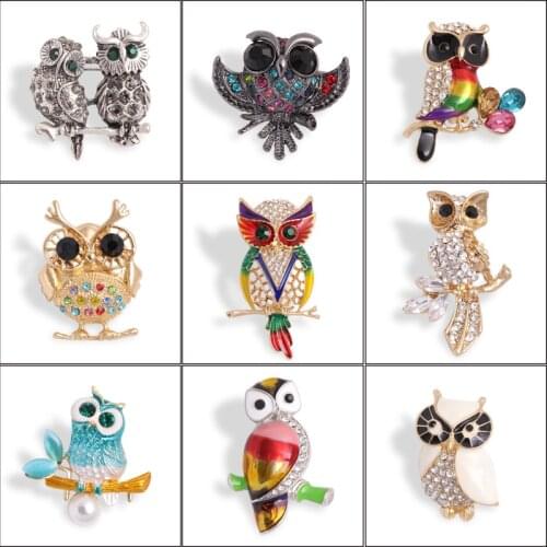 Enamel Owl Women Brooches Fashion Rhinestone Animal Brooch Pins Clothing Accessories Gifts