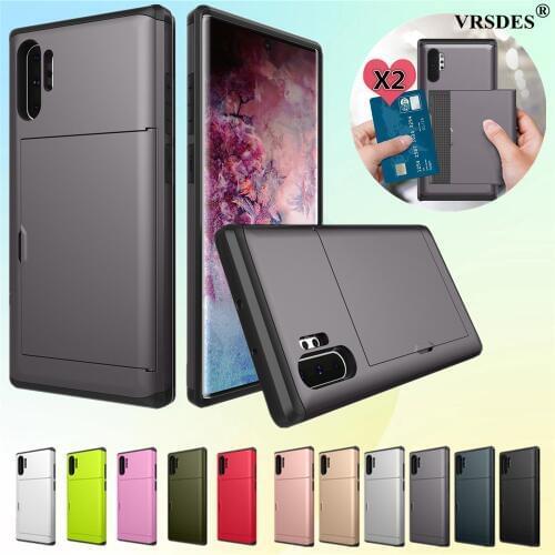Armor Slide Card Case For Samsung Galaxy S20 Ultra S10 S9 S8 Plus Note 8 9 10 Plus 5G Card Slot Holder Cover For Samsung S10E S7