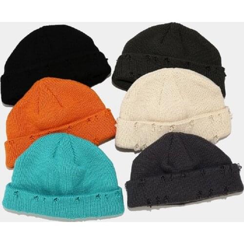 Melon Cap Retro Hole Wool Knitting Simple Style Solid Color Hip Hop Street Clothing Accessories