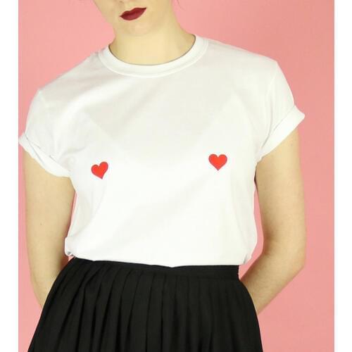 Love Heart Nips Breast Print T shirt Tees Shirt Tshirt Simple Minimal Design Print Unique Weird Cute womens clothing