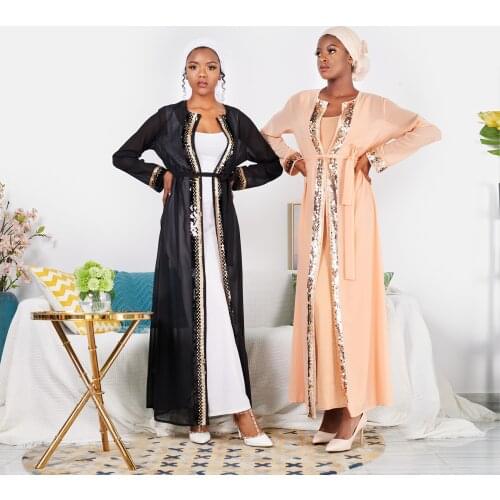 Sequins Open Abaya Kimono Dubai Turkey Kaftan Muslim Cardigan Abayas Dresses For Women Caftan Robe Islam Clothing 2021 Eid