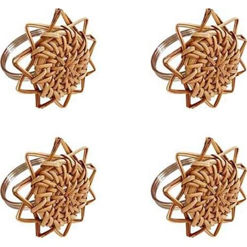 Sunflower Rattan Napkin Rings,Woven Vintage Napkin Ring,Summer Napkin Holders,Braided Buckle Holder for Wedding Decor