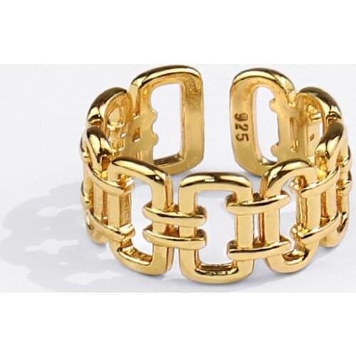 Trendy 925 Sterling Silver Chain Rings for Women Couples Vintage Handmade Twisted Geometric Finger Jewelry Party Gifts