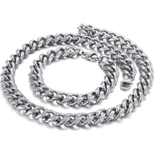 9mm/13mm wide jewelry Stainless Steel Jewelry Set Necklace & Bracelet Curb Link Chain bling