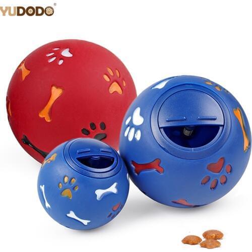 Red/Blue Eco-friendly Rubber Dog Toy Food Leaking Ball Paw Bone Print Pet Puppy Training Balls For Dog Teeth Cleaning Chew Toys