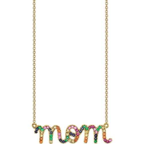 High quality 925 sterling silver mom Letter pendant Mother day gift collar necklace with rainbow cz 2021 new