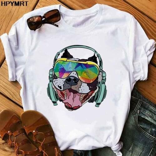 Summer Harajuku womens music dog printing T-shirt fashion funny sports dog T shirt casual short-sleeved female Tshirt clothing