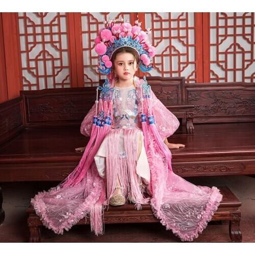 Girls' Cheongsam Dress 2021New Childrens Show Wear Detachable Collar Short Model show Show Dress Chinese Princess Perform Dress