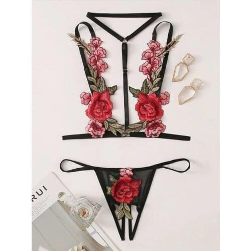 Sexy Embroidered Lingerie Erotic Bra Set Transparent Temptation Lace Bikini Suit Flirting Underwear Porno Sex Adult Costumes