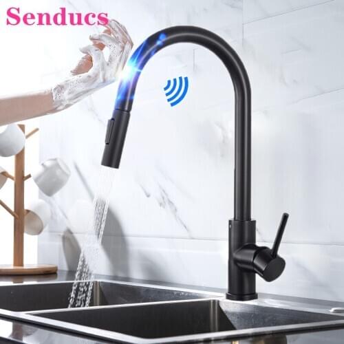 Senducs Sensor Kitchen Faucets of Black Bronze Pull Out Kitchen Tap Smart Touch Kitchen Faucet Sensitive Touch Kitchen Taps