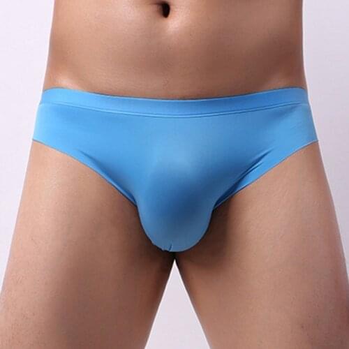 Mens Sexy Briefs Ice Silk G-String Underwear Ultra-Thin Thong Panties Underwear Breathable Slip Bikini Gay Male Panties G String