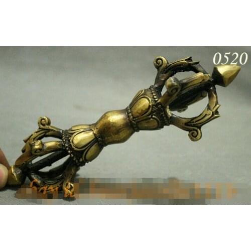 Tibet Buddhism Vajra Lotus Dragon Head Statue Protect Dorje Talismans
