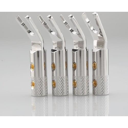 Viborg VS702R Pure Red Copper Rhodium Plated Spade Fork Plug HIFI Speaker Cable Spade Connector Top