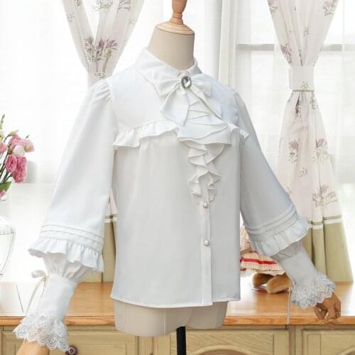 Vintage Victorian Blouse Summer Lolita Tops Black White Long Sleeve Chiffon Shirt Women Blusas Gothic Office Blouse