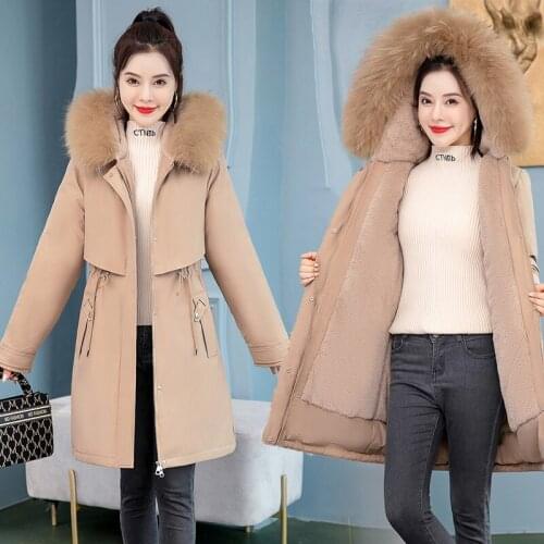 Womens Long Parkas Zipper Solid Thick Wool Liner Ladies Casual Winter Jackets Long Sleeve Pockets Warm Outwear for Female New