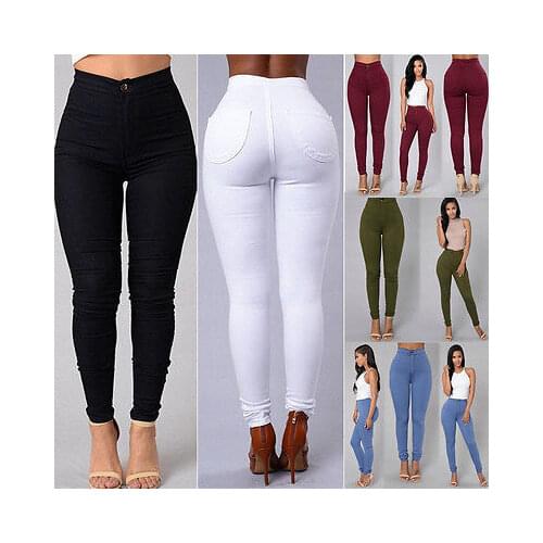 2021 NEW HOT SALE Women Denim Skinny Jeggings Pants High Waist Stretch Jeans Pure Color Slim Pencil Trousers боди женское