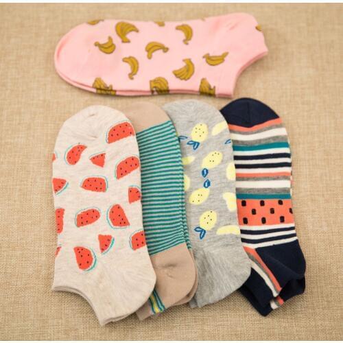 Ladys Casual socks Cotton Leisure Wear Girls Under Wear Female short sock Cartoon Fruit breathable Ankle sock Gift Crew Socks