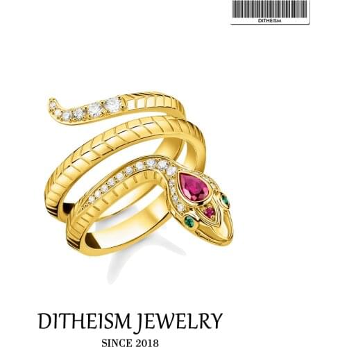 Golden Snake Ring 2021 New Fine Jewerly 925 Sterling Silver Vintage Elegant Style Symbol of Seduction Wisdom Gift For Women