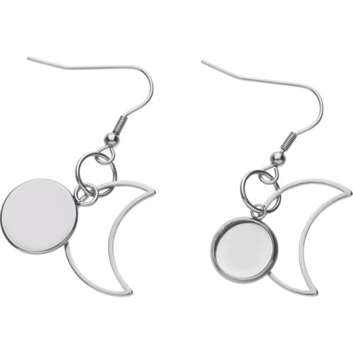 10pcs/Lot Stainless 14x20mm Crescent Moon Shape Round Cabochon Blank Setting Earring Hook Base Tray For DIY Jewelry Accessories