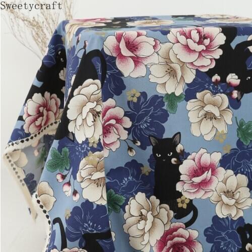 110*45cm Japanese Flower Cat Printed Cotton Fabric For Making Clothes Sewing Handmade Dress Pillow Patchwork Cloth DIY Fabrics