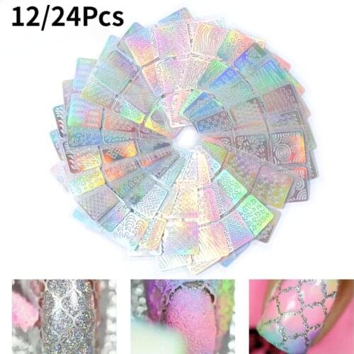 12/24 Pcs Nail Art Stickers Symphony Laser Hollow Stickers Nail Appliques 3D Sticker Nail Art Hollow Mix 24 Styles