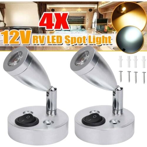 4/2/1Pcs DC 12V LED Reading Light Switch Yacht White Lamp 360 Degree Rotation Van RV Caravan Boat Lamp