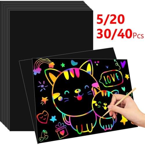 5/20/30/40Pcs 16k Scratch Art For Kids Rainbow Scratch Paper Arts And Crafts For Kids Black Magic Scratch Art Notes Paper Boards