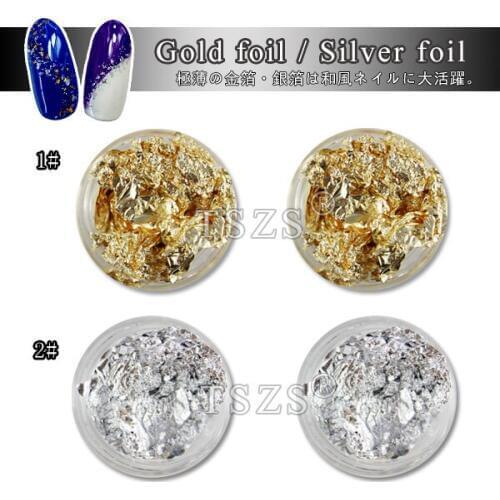 5pot/lot gold silver color nail art Paillette Flake chip Foil paper sticker Nail design decor