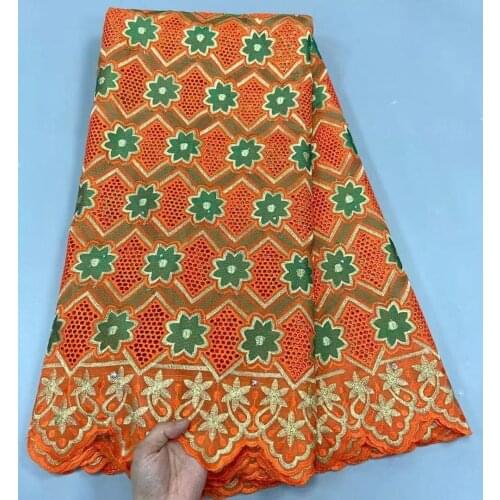 5yard Nigerian Swiss Lace Fabric 2021 Latest Heavy Beaded Embroidery African Cotton fabrics Swiss Voile Lace Popular Dubai Style