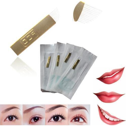 50Pcs 12PCD 3D Embroidery Sterilized Stainless Steel Permanent Makeup Needles For Eyebrow Lip Embroidery Microblading Supplies