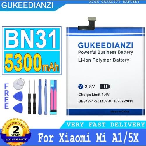 5300mAh GUKEEDIANZI Battery BN31 for Xiaomi Mi A1 / Redmi Y1 Lite Xiaomi Mi 5X Mi5X / Redmi Note 5A 5A pro Big Power Bateria