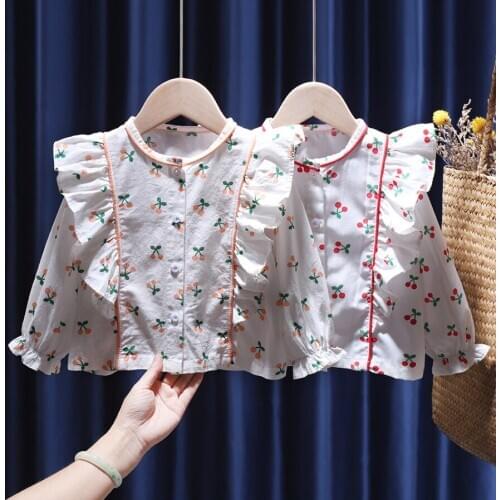 New Spring Summer Cotton Blouse for Baby Girls Clothes Children Long Sleeve School Girl Flower Shirts Kids Toddler Infant Tops