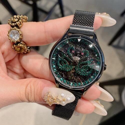 Brand Sweet LOVE Swans Watches for Women Spinning Crystals Watch Magnet Buckle Milanese Bracelet Wrist watch Waterproof Quartz