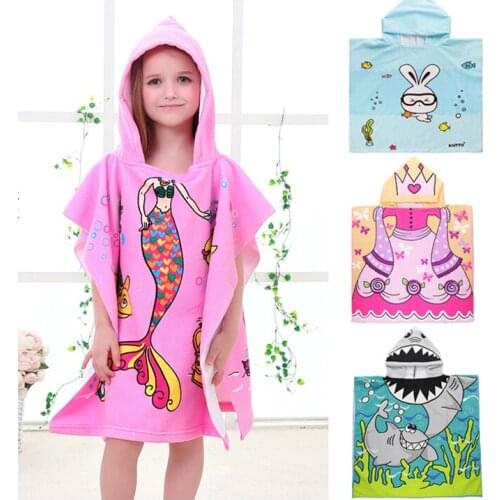 Kids Nightgowns Baby Girls Hooded Terry Beach Towel Toddler Boys Bath Robes Cartoon Mermaid Pink Bathrobes Cloak Bathing Wrap